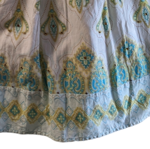 Mac & Jac Paisley cream coloured skirt with green sequins and jewels size 8 - Picture 2 of 7